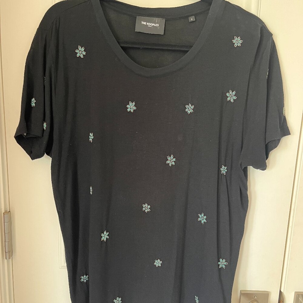The Kooples black short sleeve drapey knit top